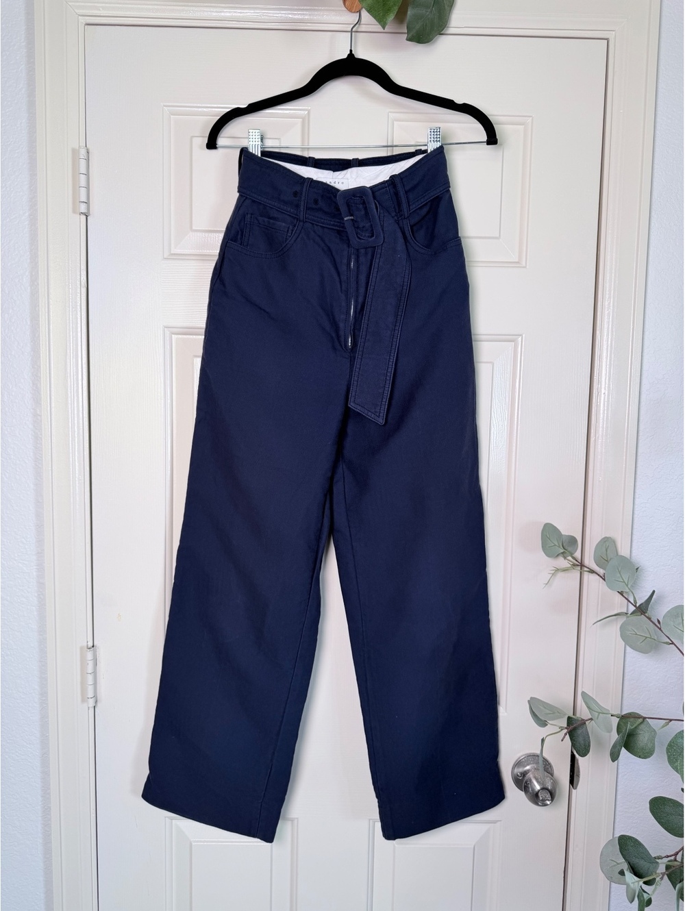 Sandro Paris Women’s Navy Belted High Rise Pants FR 34 US 2 XS